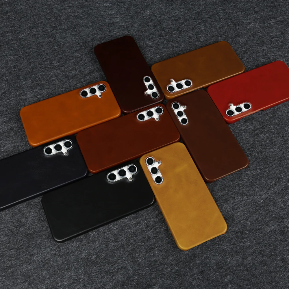 Funda de cuero genuino hecha a mano para Samsung Galaxy S23 FE S20 S20FE 5G S22Plus S21 funda trasera de teléfono con patrón Vintag estético - imagen 5