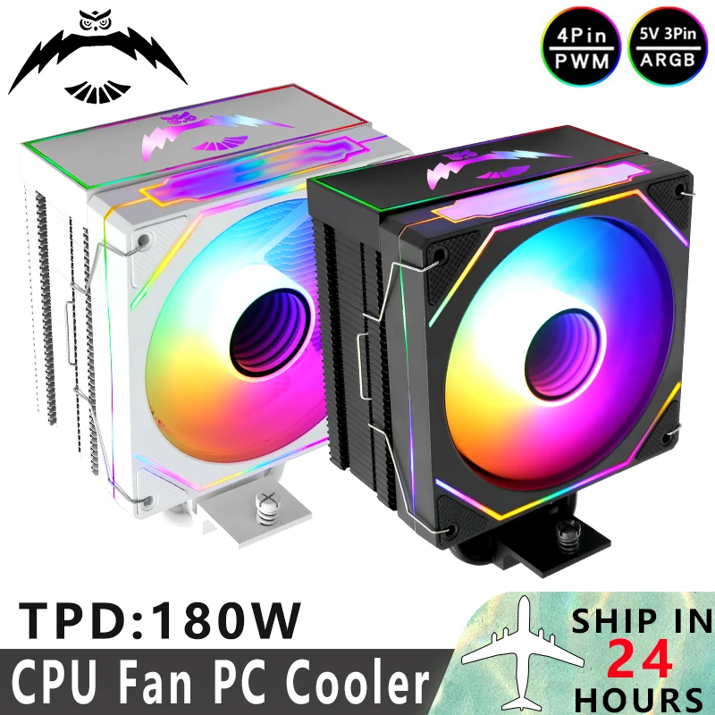 QiuzAim-enfriador de ordenador, ventilador de CPU ARGB negro/blanco, 4 tubos de calor refrigerados por aire, Compatible con LGA18xx 1200 115x 2011-3 AM4 AM5 2066x79x99