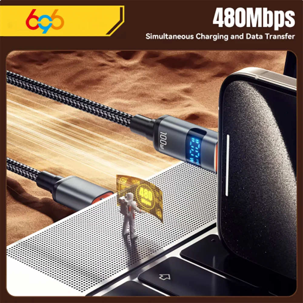Cargador de carga rápida PD de 100W, Cables de pantalla USB a tipo C, Cable tipo C a tipo C para Huawei, Xiaomi 14, Macbook pro, iPad - imagen 4