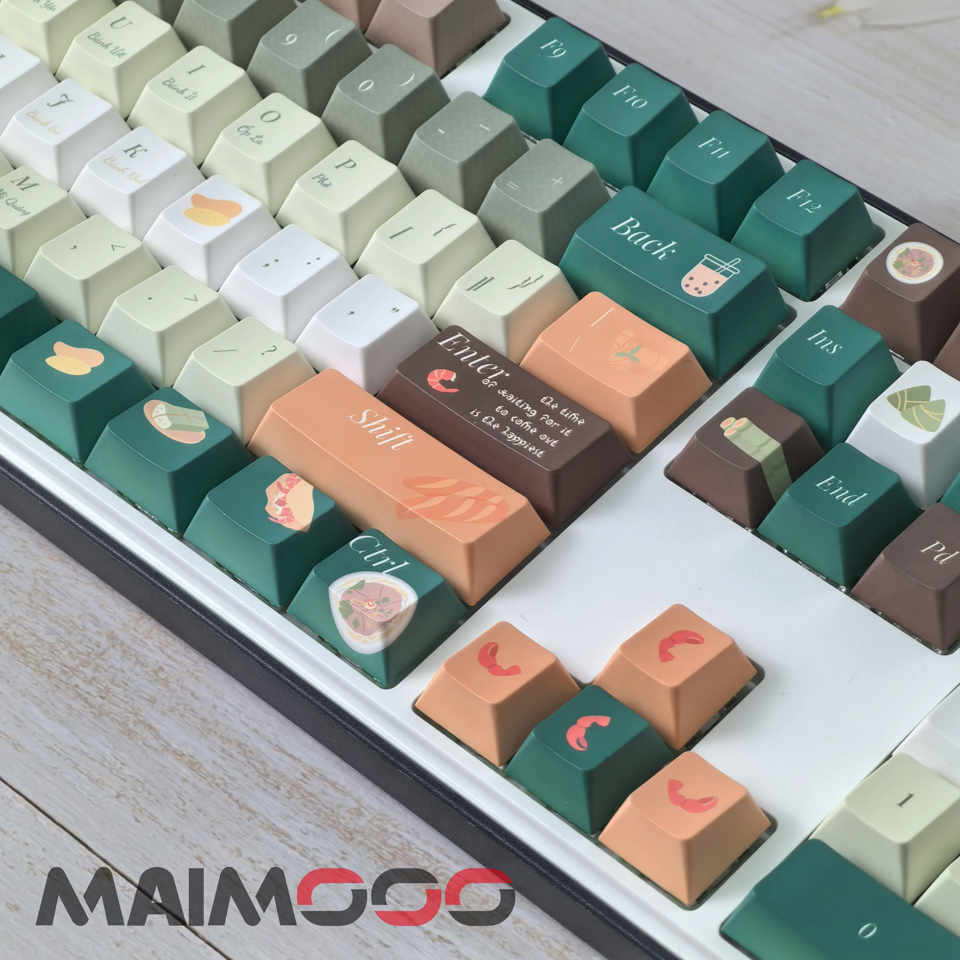 Teclas de comida personalizadas, perfil de cereza, tema gourmet vietnamita, teclas de sublimación térmica PBT, tapas de teclado marrón verde oscuro - imagen 4