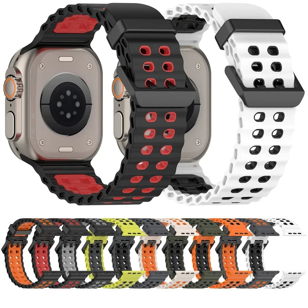 Sports Silicone Watch Strap For Apple Watch Ultra 2 49mm 46mm 45mm 44mm Watchband For iWatch Series 10 9 8 7 se Band Bracelet - imagen 2