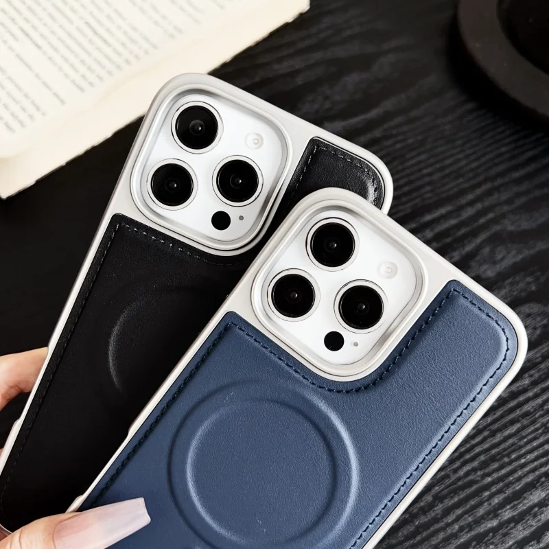 Funda de teléfono de cuero de alta calidad con revestimiento de lujo para iPhone 16 15 14 Plus 13 Pro Max Magsafe carga inalámbrica cubierta de parachoques a prueba de golpes - imagen 4
