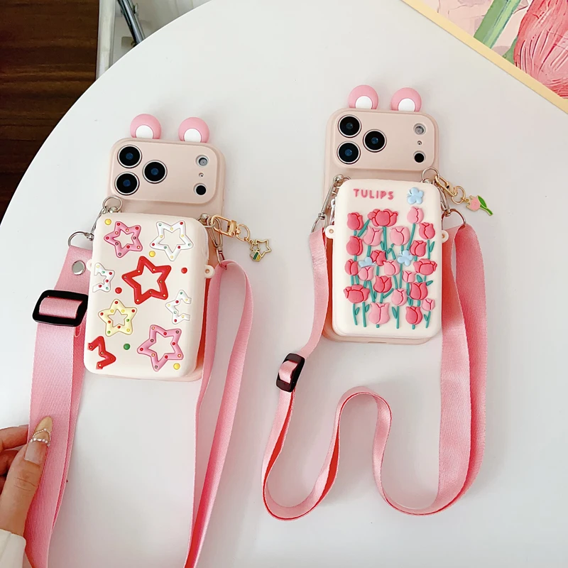 Para iPhone 17 16 15 14 13 12 11 XR Xs 6 6s 7 8 SE Pro Max mini Plus e Tulip Star Funda tipo billetera con accesorios - imagen 2