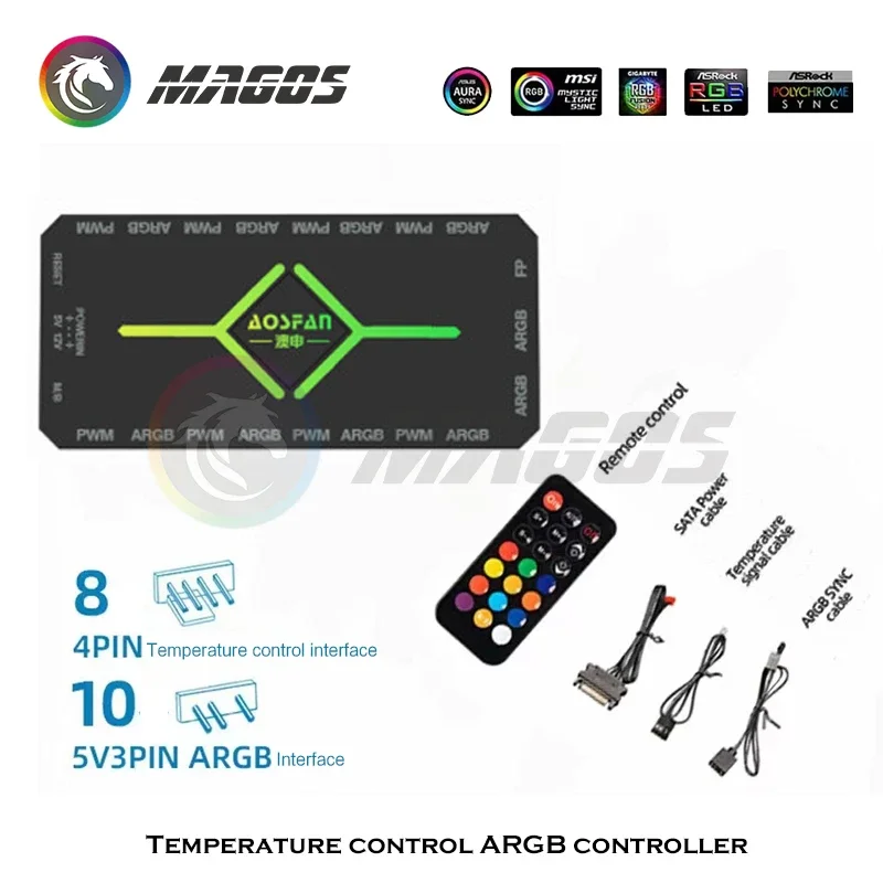 Controlador RGB de ordenador 8X 4 pines PWM + 10X 3 pines 5V conector ARGB ventilador de gabinete remoto inalámbrico/Hub ARGB - imagen 2