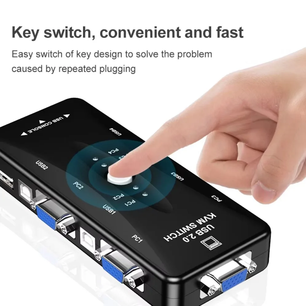 Conmutador KVM de 4 puertos, 4 en 1, salida USB, VGA, KVM, para impresora, ratón, teclado, Pendrive, 1080P, conmutador compartido, 2x1/4x1 - imagen 4
