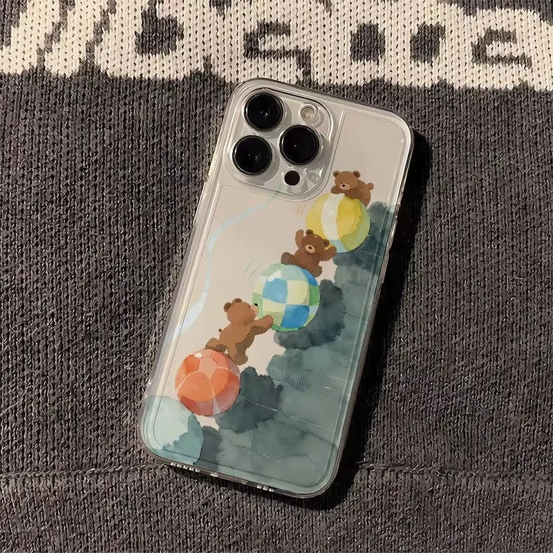 Funda de teléfono con diseño de osito y bola de juguete colorida para iPhone 17 16 15 14 13 12 11 Pro Max XS Max XS XR X Mini cubierta dura de dibujos animados - imagen 3
