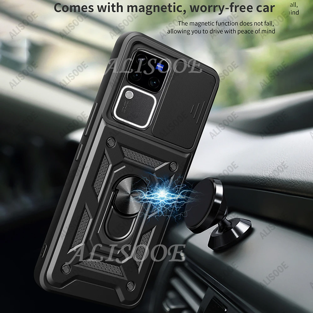 Funda con soporte de armadura para VIVO V30 Pro 5G, carcasa deslizante, anillo de protección para lente de cámara - imagen 3