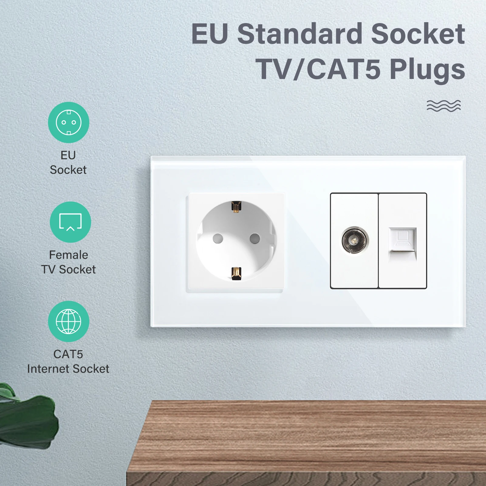 BSEED TV CAT5 con enchufe europeo enchufes de pared dobles TV Internet RJ45 conexiones de PC enchufes eléctricos USB tipo c marco de vidrio - imagen 2