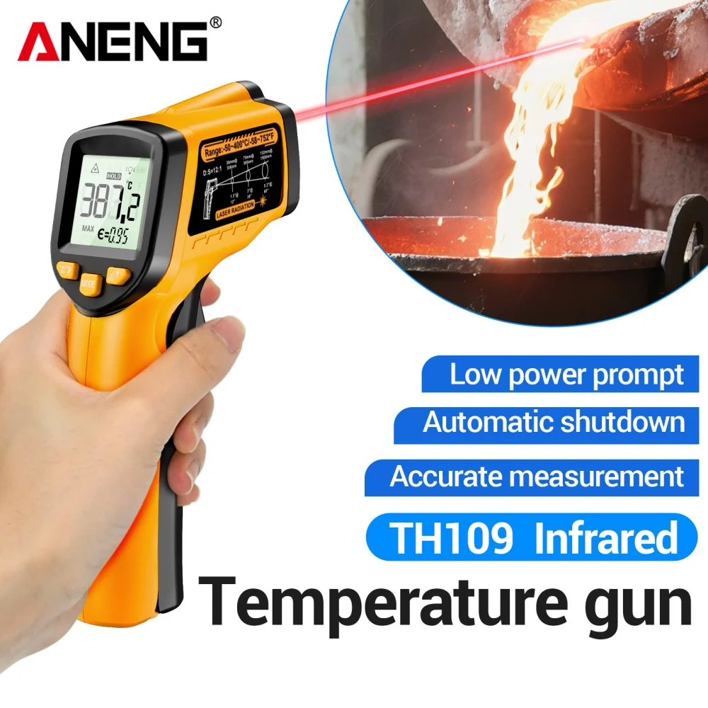 Termómetro infrarrojo digital sin contacto -50~400 ℃   Temp ANENG TH109 TR Medidor láser Probador de pirómetro industrial Herramientas higrómetro