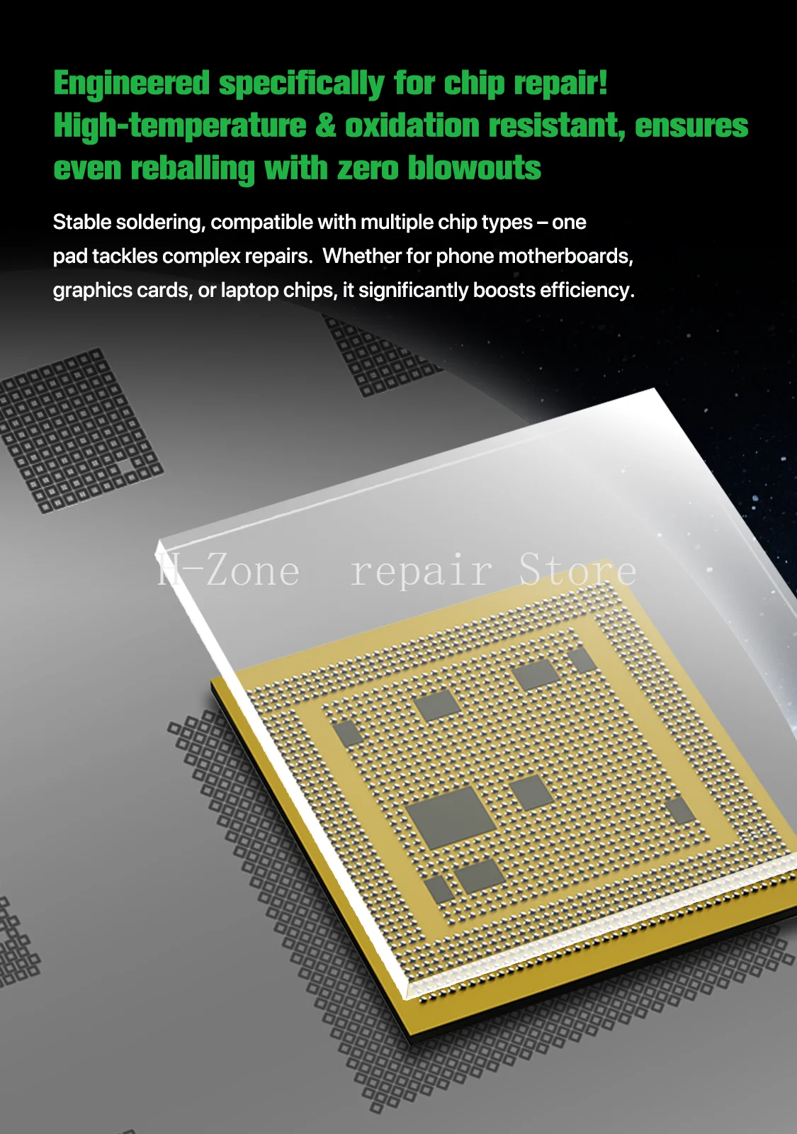 Almohadilla de Reballing Antiexplosión MECHANIC La-03, 20x20mm, Vidrio Blanco, para BGA, Soldadura de Bolas, Reparación de CPU, GPU, Chip, Teléfono - imagen 3