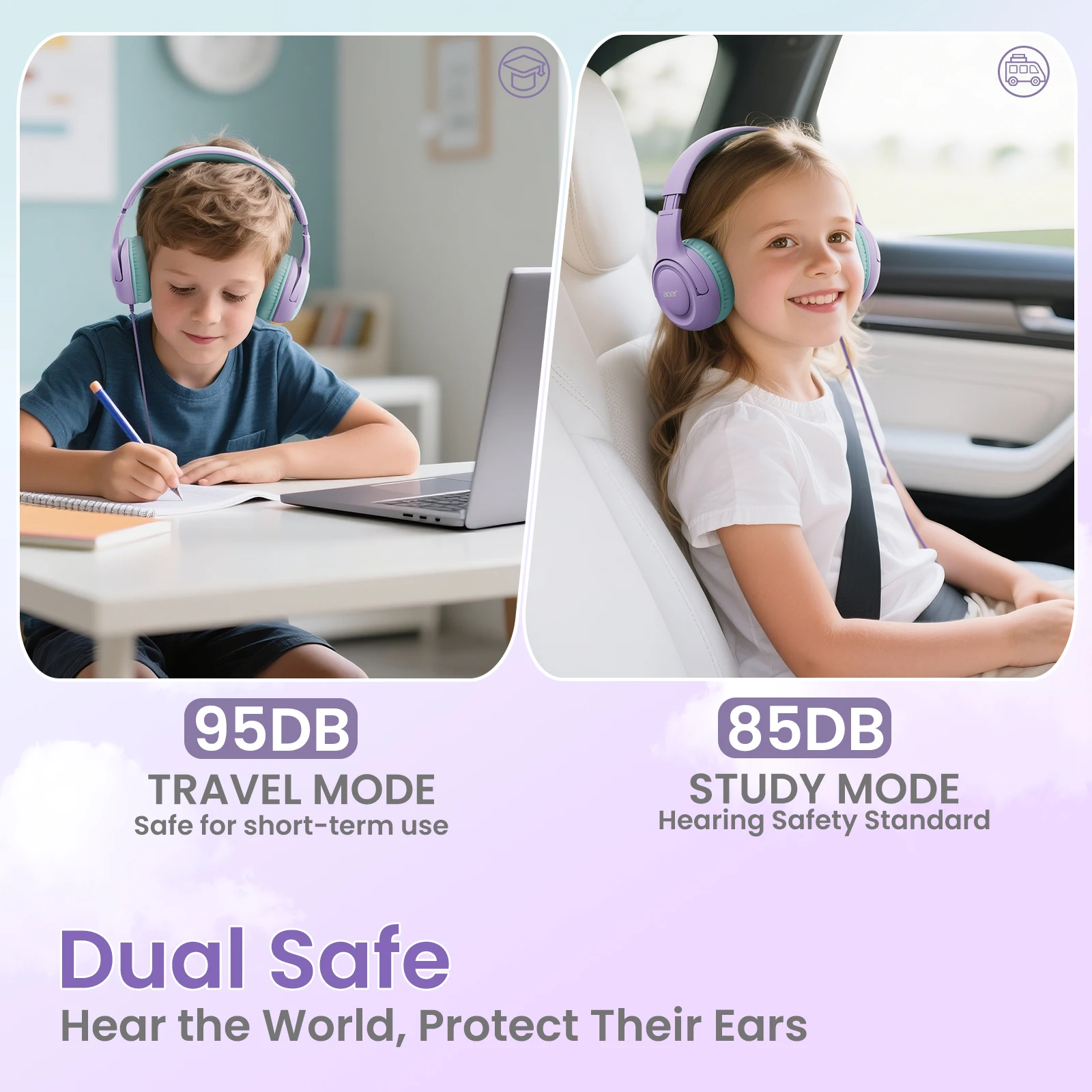 Acer HK03 Auriculares para niños Limitador de volumen seguro 94 dB, auriculares intrauditivos con conector de 3,5 mm para niños, adolescentes, niñas y niños, escuela - imagen 2