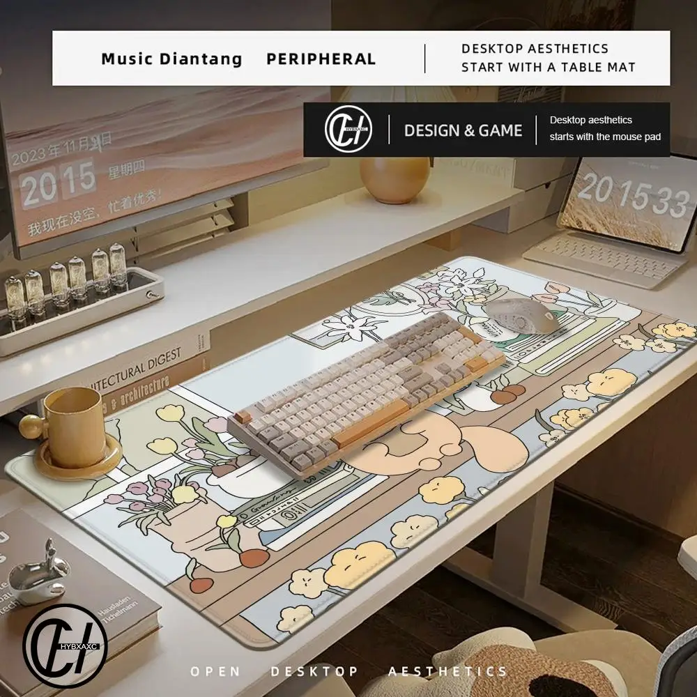 Alfombrilla de ratón para juegos suave de goma con flores rosas Kawaii, alfombrilla de teclado grande, alfombrilla de ratón topográfica para teclado con alfombrilla antideslizante - imagen 4