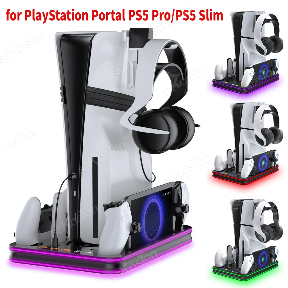 Base de carga de estación de refrigeración con soporte Vertical para consola de juegos PS5 Pro PS5 delgada y cargador de controlador, accesorios para juegos