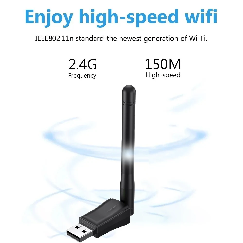 Adaptador WiFi Mini USB de 150Mbps, 2,4 GHz, con antena, tarjeta de red inalámbrica USB, dongle USB Ethernet 802.11n/g/b, LAN, PC, receptor WiFi - imagen 2