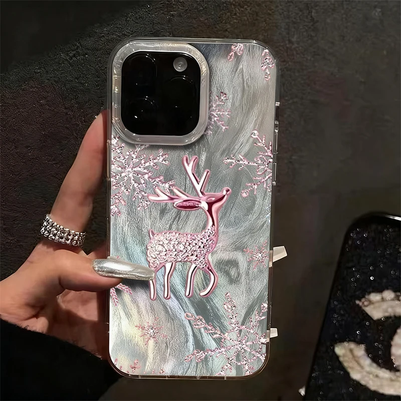 Funda de teléfono con diseño de reno y copo de nieve rosa para Samsung Galaxy A56 A55 A54 A53 A36 A26 A16 5G S25 Ultra S24 FE S23 Plus S22 - imagen 4