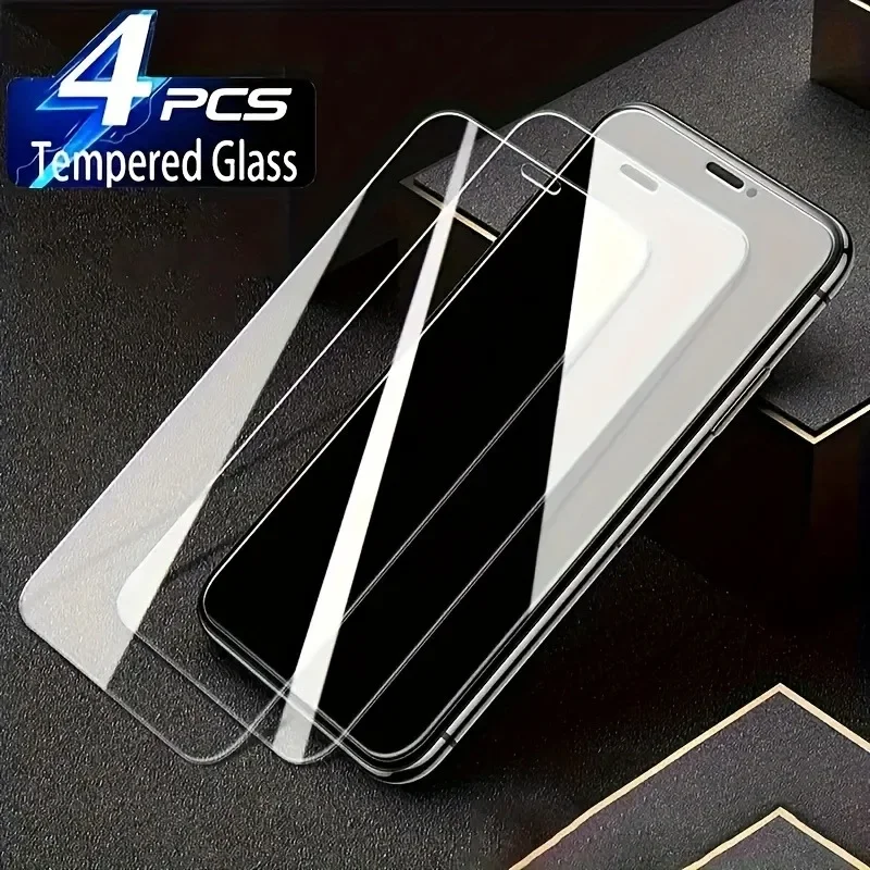 Protector de pantalla de vidrio templado HD fácil de instalar 4 piezas para iPhone 17 16 15 14 13 12 11 15 Pro Max 15 16 Plus 14 Pro 16e Glass