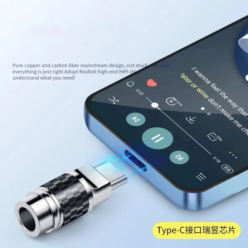 Cable USB-C para Auriculares con Chapa de Fibra de Carbono y Chip - imagen 5