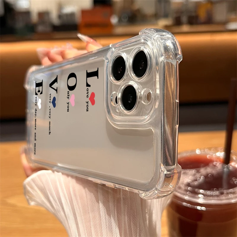 Funda de teléfono suave transparente con corazón de amor para iPhone 15 Pro Max, fundas para iPhone 11 12 13 14 Pro Max 15 Plus 7 8 SE 2020 X XS XR