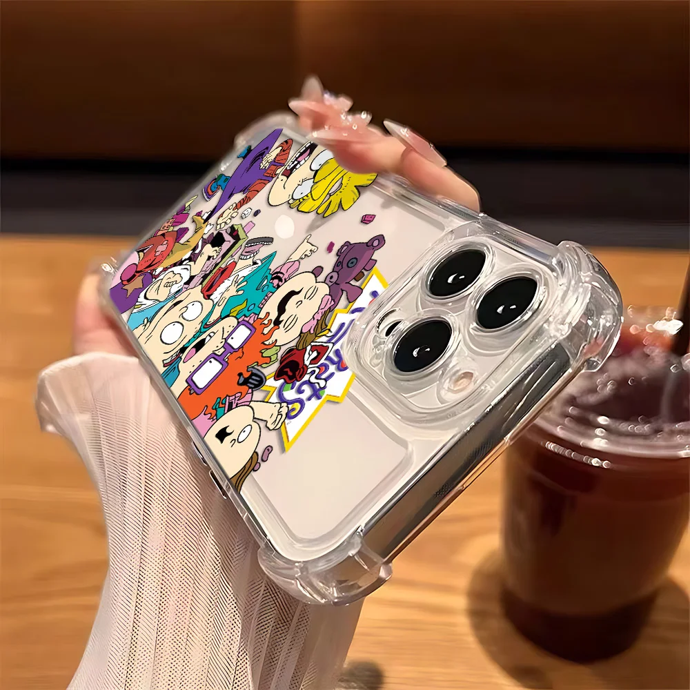 Preciosa funda de teléfono divertida para r-rugrats iPhone 16 15 14 13 12 11 Mini Pro Max X XR XSMax 7 8 Plus cubierta transparente anticaída - imagen 4