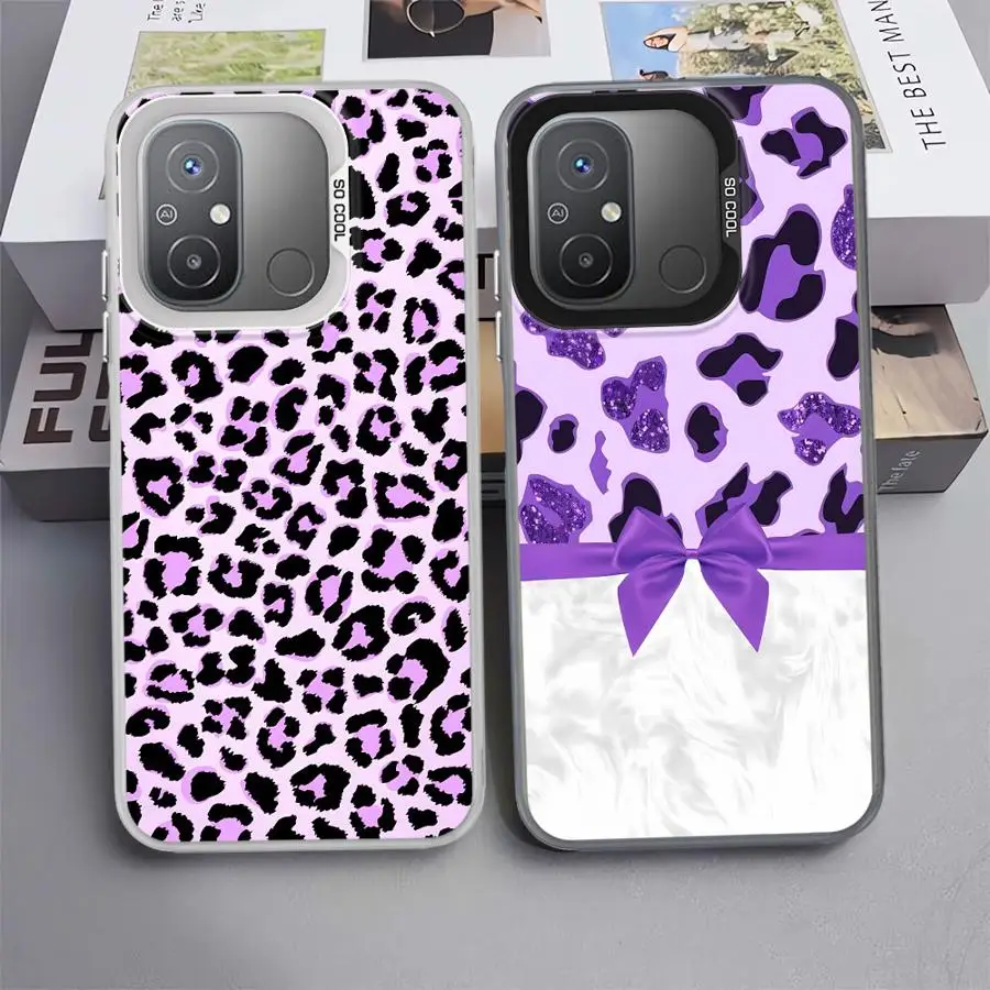Funda trasera de teléfono con estampado de leopardo de moda púrpura para Xiaomi Redmi A1 A2 Plus 10C 12C K60 13C A5 9C 9T 14C