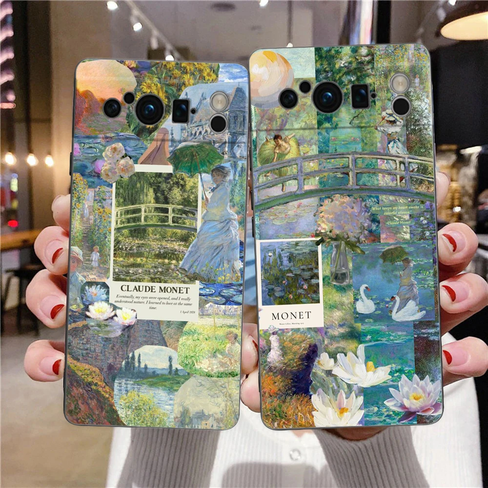 Funda de teléfono para Google Pixel 8 7 6 Pro 8A 7A 6A TPU Shell silicona suave a prueba de golpes cubierta negra Claude Monet Art