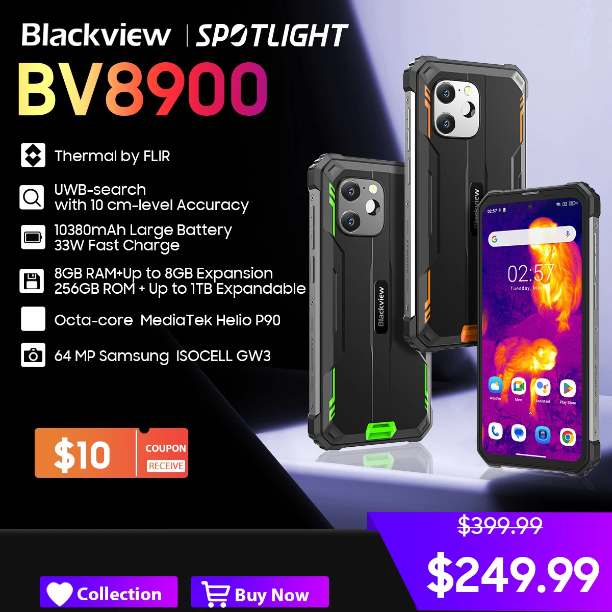 Blackview-Smartphone BV8900, teléfono móvil resistente con Android 13, pantalla de 6,5 pulgadas, 16GB, 256GB, Helio P90, térmico, estreno mundial - imagen 2