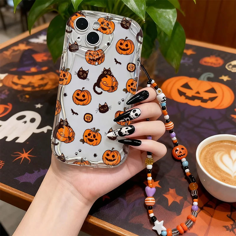 Funda con cadena de Halloween de fantasma de calabaza para Realme 15 14 Pro Plus 13 12 12X C71 C67 8i 8 C15 C12 C25 C25S C11 11 5G 7 6 Pro 9i - imagen 2