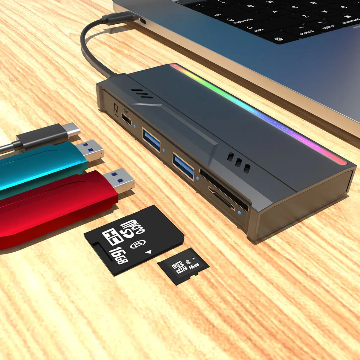 Caja de unidad de estado sólido M.2 multifuncional NVMe/NGFF Hub de disco duro lector de tarjetas TF/SD para expansión de almacenamiento - imagen 3