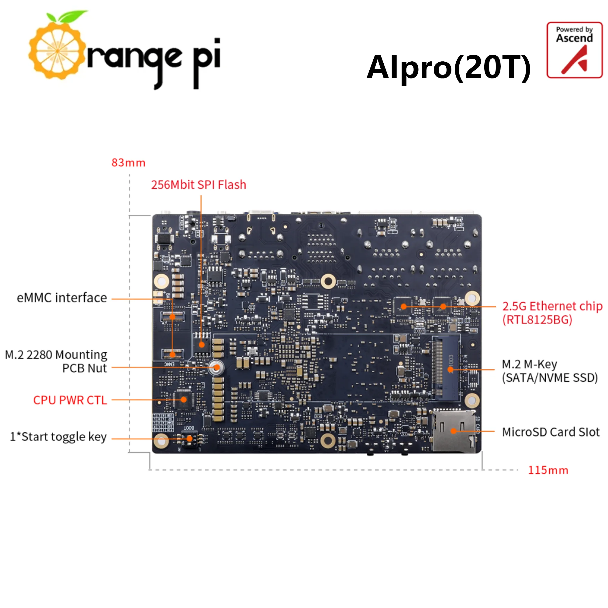OrangePi AIpro (20T) 20TOPS Computility 12/24GB Ascend AI Placa de desarrollo DaVinciV300 AI core Sistema OpenEuler - imagen 3
