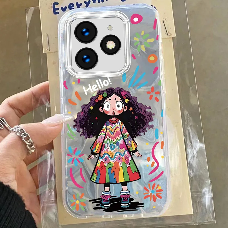 Funda de dibujos animados de gato negro de flores para Infinix Smart 8 8 Pro Hot 40i Tecno Spark Go 2024 20C 20 ITEL A50 P55 4G PC, fundas de teléfono - imagen 4