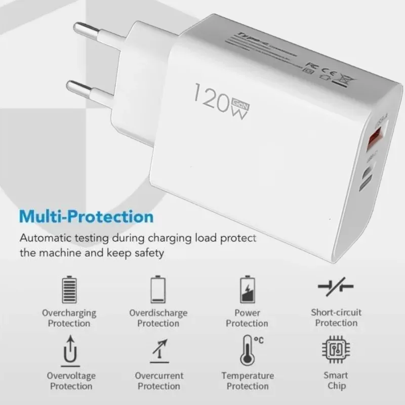 Cargador rápido USB 120W GaN tipo C adaptador de cargador para Huawei Xiaomi Samsung iphone 15 cargador rápido para teléfono móvil 3,0 cargador de teléfono - imagen 3