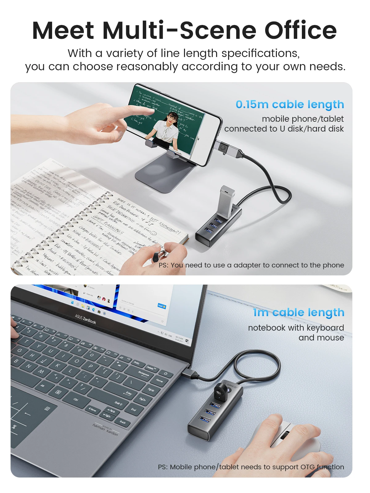 ORICO-concentrador de puertos USB 3,0 de aleación de aluminio, de corriente Minitoma Plug And Play, divisor USB de 4 puertos, transmisión de alta velocidad de 5Gbps - imagen 5