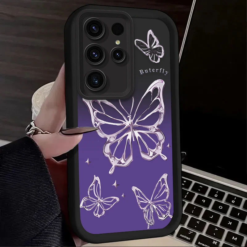 Funda de mariposa de Metal dorado inglés para Samsung Galaxy S24 S23 S22 S21 Ultra Plus FE A54 A34 A14 A73 A53 A33 5G funda de silicona - imagen 3