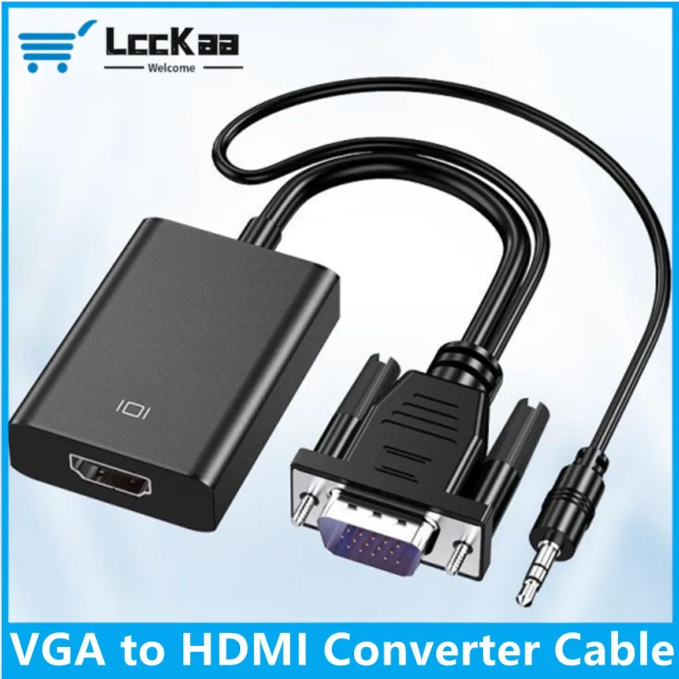 Adaptador convertidor HD 1080P VGA a HDMI con Audio de 3,5mm para PC, portátil, proyector de TV, adaptador compatible con HDMI a VGA