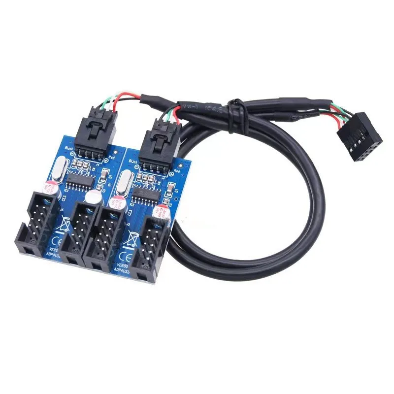 Divisor USB de 9 pines, placa base, interfaz hembra USB, divisor de cabezal, adaptador de Cable de extensión de 1 a 2, conectores HUB USB de 9 pines y 1 a 4 - imagen 4