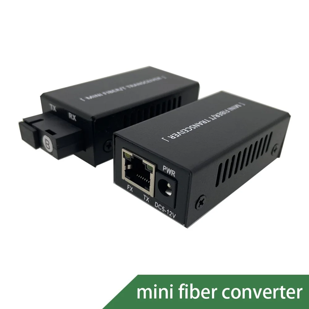 1 par Mini convertidor de medios de fibra Gigabit 100/1000Mbps SC a RJ45 interruptor óptico Ethernet 3km,20km con adaptador de corriente - imagen 2