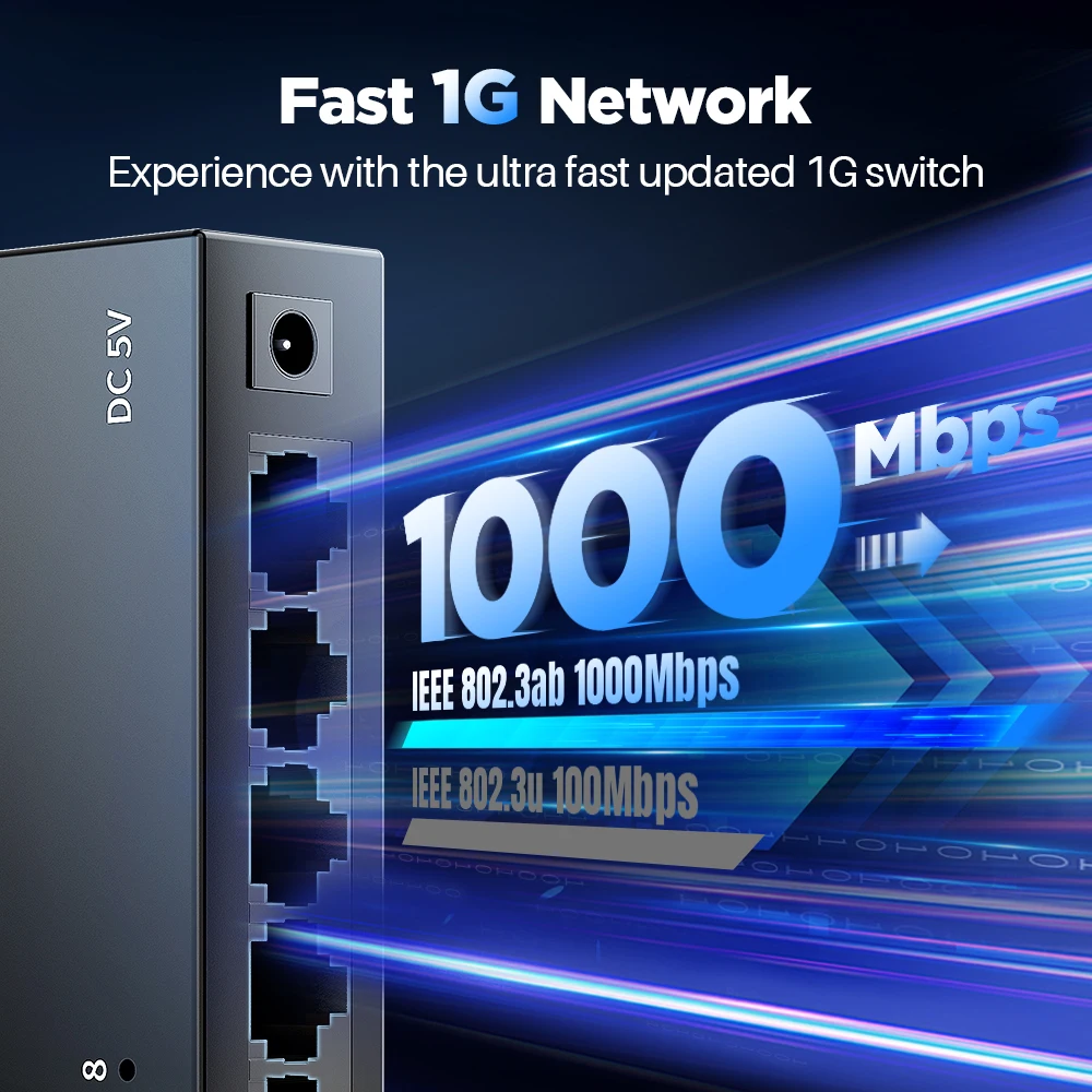 Conmutador Gigabit AMPCOM – 5 Puertos Ethernet 1000Mbps - imagen 5
