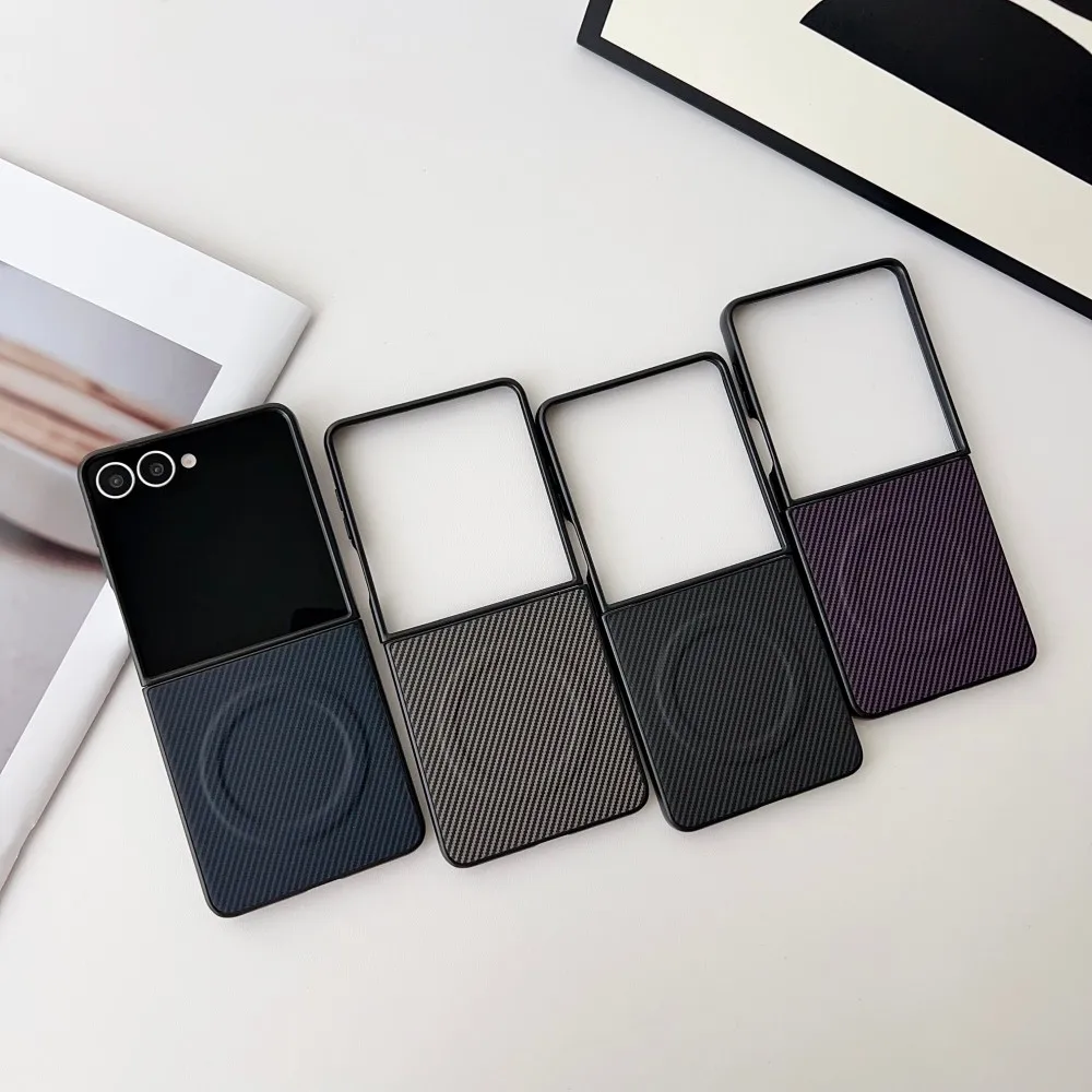 Para Samsung Galaxy Z Flip 7 funda dura de silicona de fibra de carbono magnética a prueba de golpes funda protectora trasera para Z Flip 7 6 5 4 3 - imagen 3