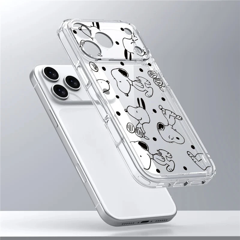 Preciosa funda de teléfono de dibujos animados de Snoopy de cabeza grande para IPhone 17 Air 17 Pro Max 16 15 14 13 12 11 Pro Max 16e Plus Y2K bonita funda transparente - imagen 3