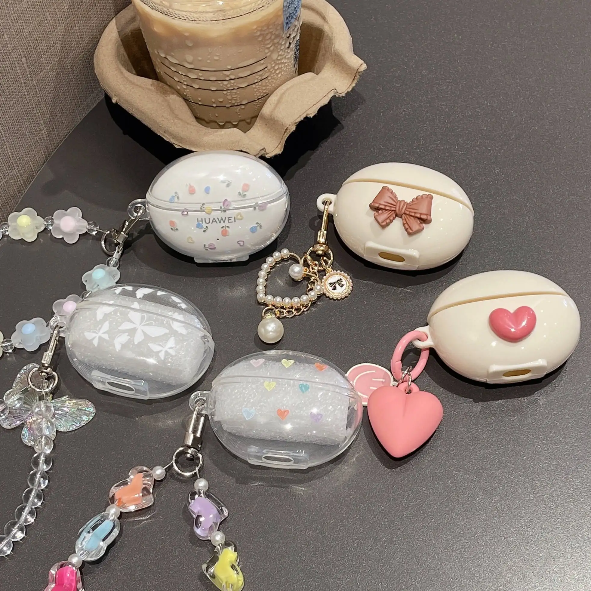 Fundas para auriculares con patrón de corazón, con pulsera para HUAWEI FreeBuds 5i/6i, funda protectora, accesorios para auriculares, 1 ud.