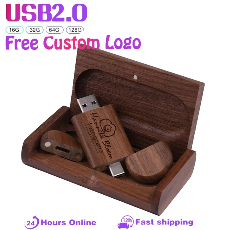Unidad flash USB de bambú de madera personalizada 2 en 1 tipo C, controlador de pluma, Chips de madera, unidad de bolígrafo, colgante USB de 16GB, 32GB, 64GB, logotipo personalizado gratis