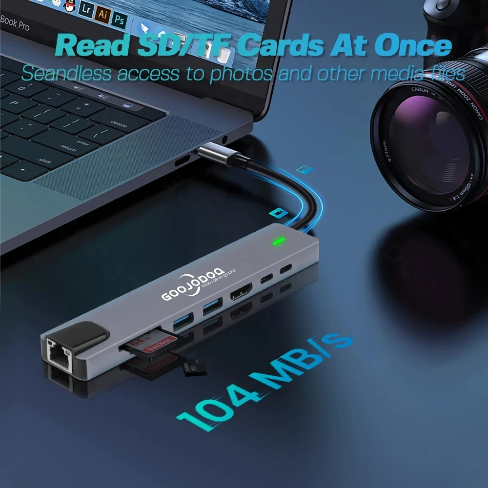 GOOJODOQ USB C HUB USB 3,0 tipo C adaptador Hub a HDMI compatible con Thunderbolt 3 PD USB C Dock para iPad Macbook Nintendo Switch - imagen 5