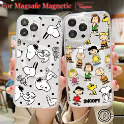 Funda de teléfono magnética con dibujos animados de S-Snoopys Magsafe para Samsung Galaxy S25 S24 S23 S22 S21 S20 FE Plus Ultra 5G, funda transparente de TPU