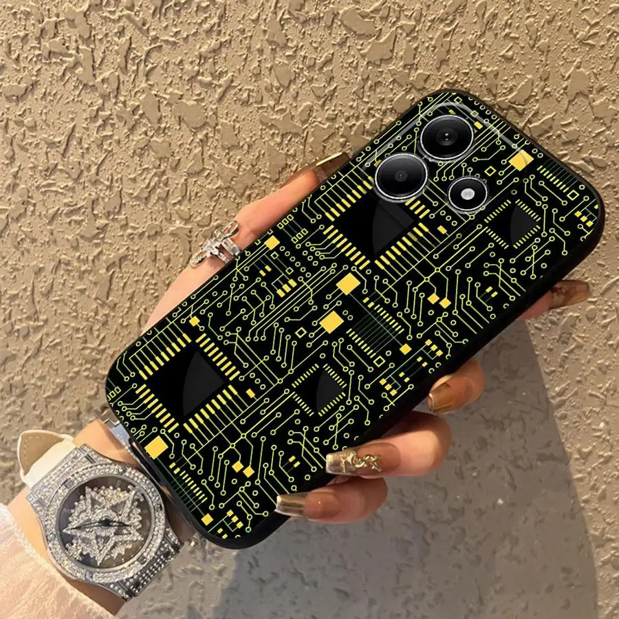 Black Soft Phone Cover Case for Xiaomi Redmi Note 12s 9S 7 8 13 14 Pro Plus 10S 9 10 11 12 Pro 11s Retro Circuit Lines - imagen 2
