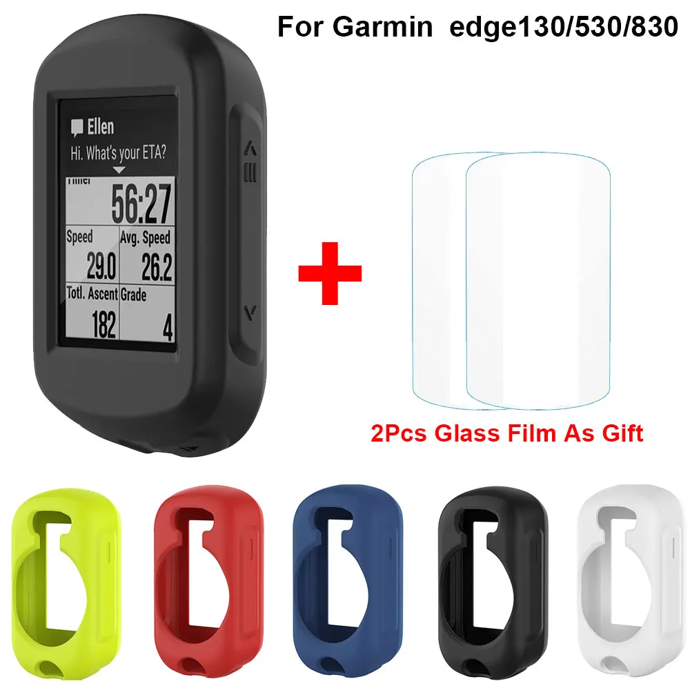 (2 + 1) cubierta protectora de pantalla de silicona TPU + película de vidrio templado para Garmin Edeg 830 530 funda suave anticaída para reloj