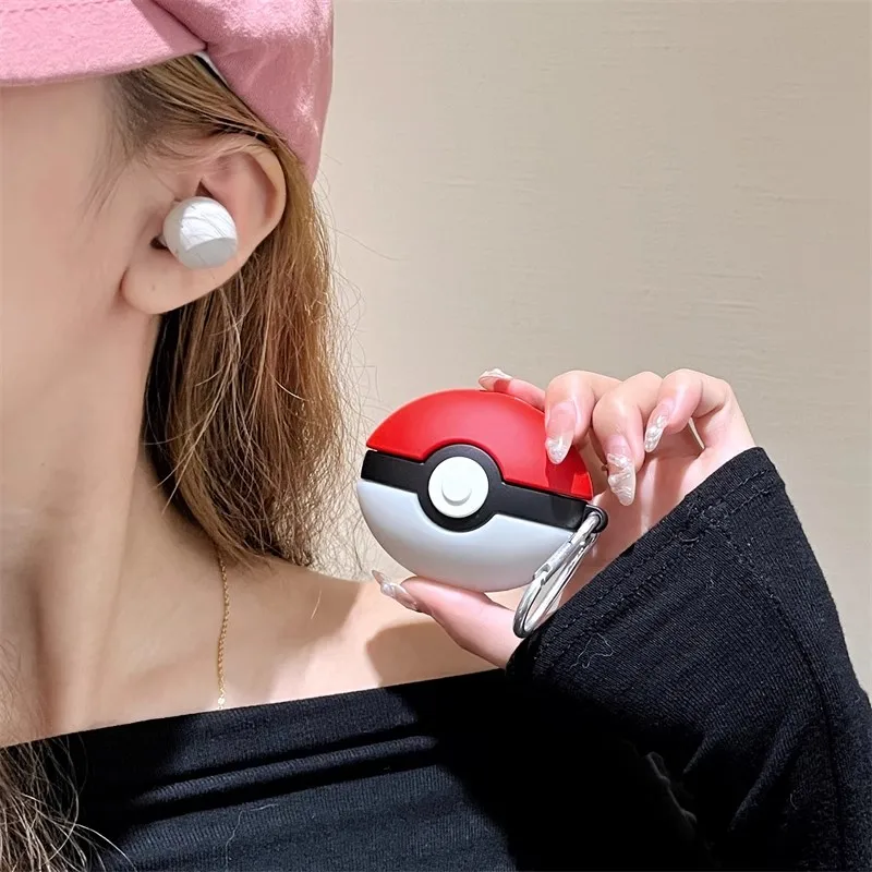 Potdemiel Pokemon Poké Ball funda para auriculares Sony WF-1000XM5 auriculares inalámbricos de silicona caja de carga funda protectora con gancho - imagen 2