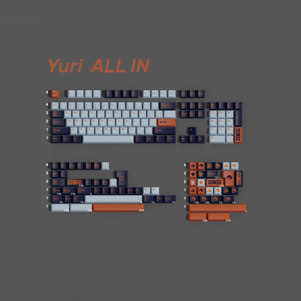 1 Juego de teclas clon GMK YRUI PBT 5 teclas de tinte lateral, teclas de perfil de cereza para Alice Wooting, barra espaciadora doble B dividida 7U