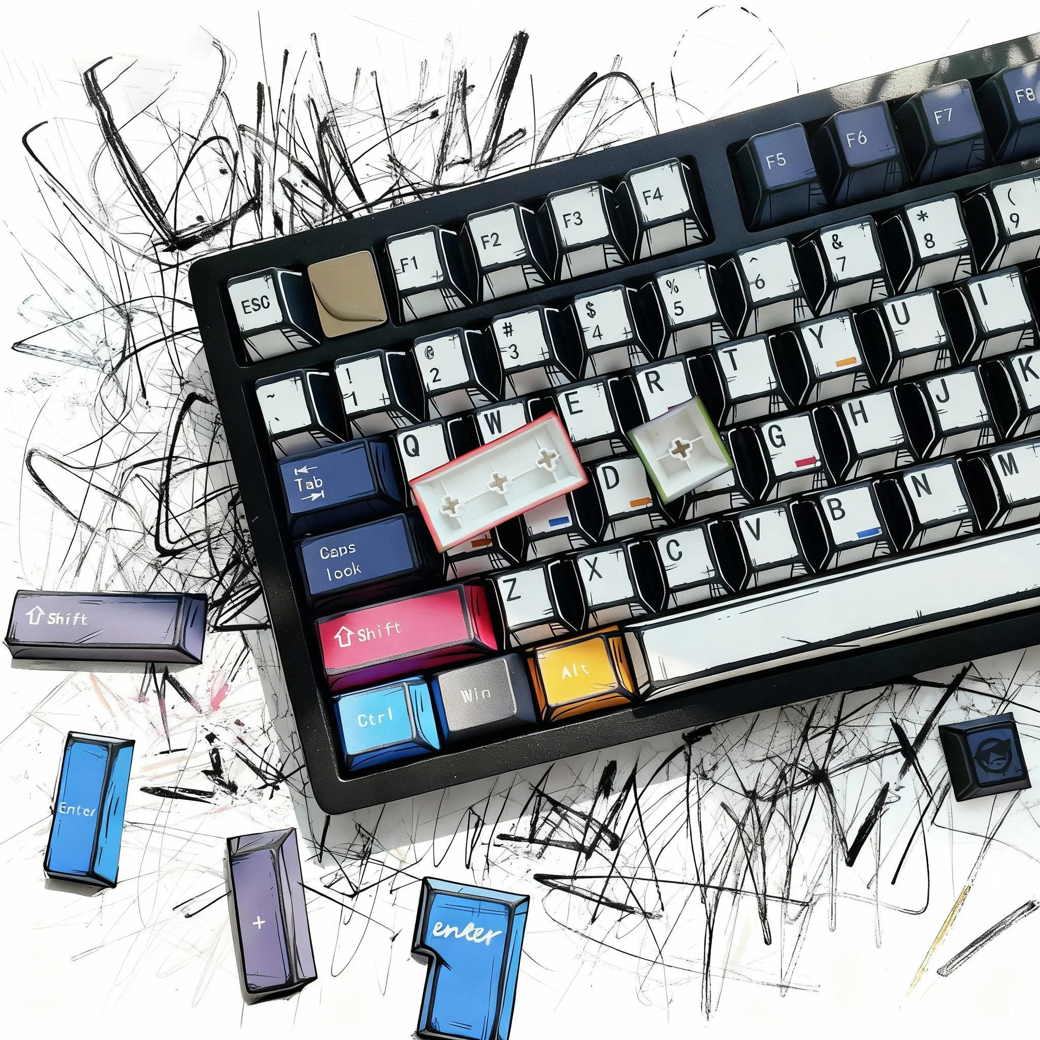 Teclas de teclado personalizadas con perfil de cereza con temática de Graffiti, 130 teclas, sublimación de tinte de cinco lados, teclas PBT para teclado MX Switch