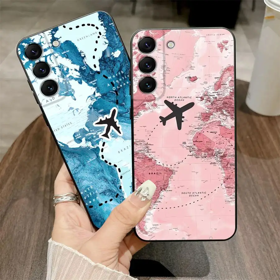 Funda de teléfono suave negra con mapa de avión para Samsung Galaxy A32 A24 A55 A41 A35 A22 A52 A26 A72 A51 A73 A36 A25 A71 A23 A53 - imagen 4