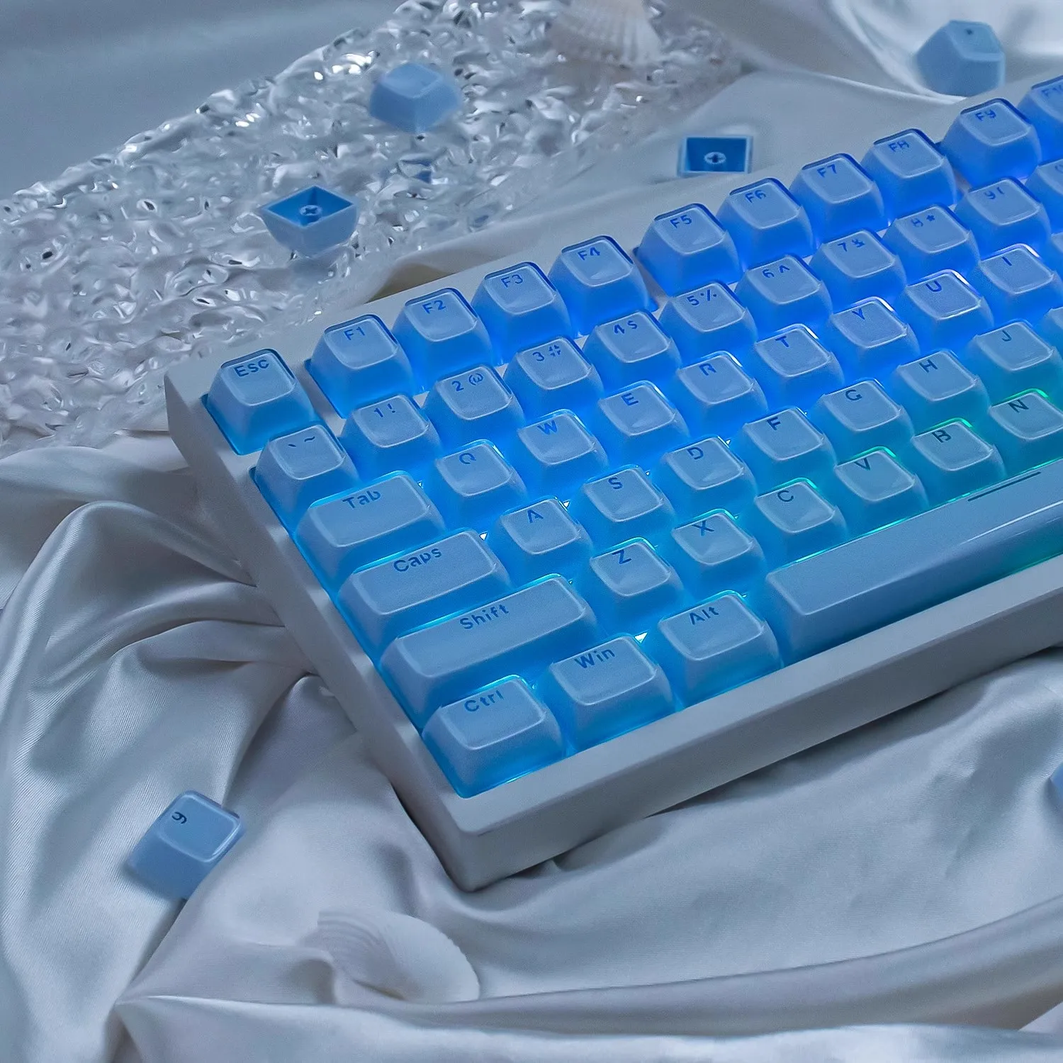 Teclas de teclado de perfil MDA de cristal azul de 136 teclas, teclas de PC con sublimación de tinte para interruptores mecánicos MX Cherry, teclado para juegos - imagen 4